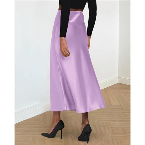 Womens Long Satin Skirt Elegant Violet - Picture 3 of 6